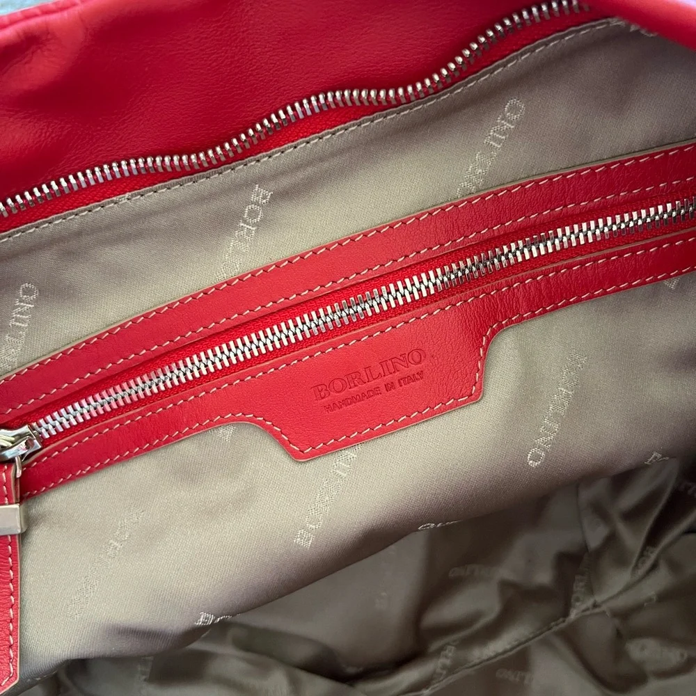 NWT Borlino Red 100% genuine cowhide Leather Hobo Bag-never used